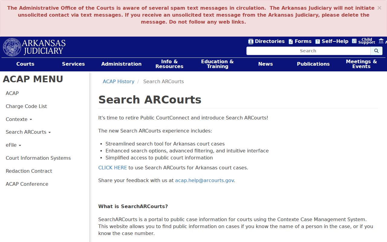 Arkansas Judiciary Search ARCourts scope for a Pulaski County warrant lookup