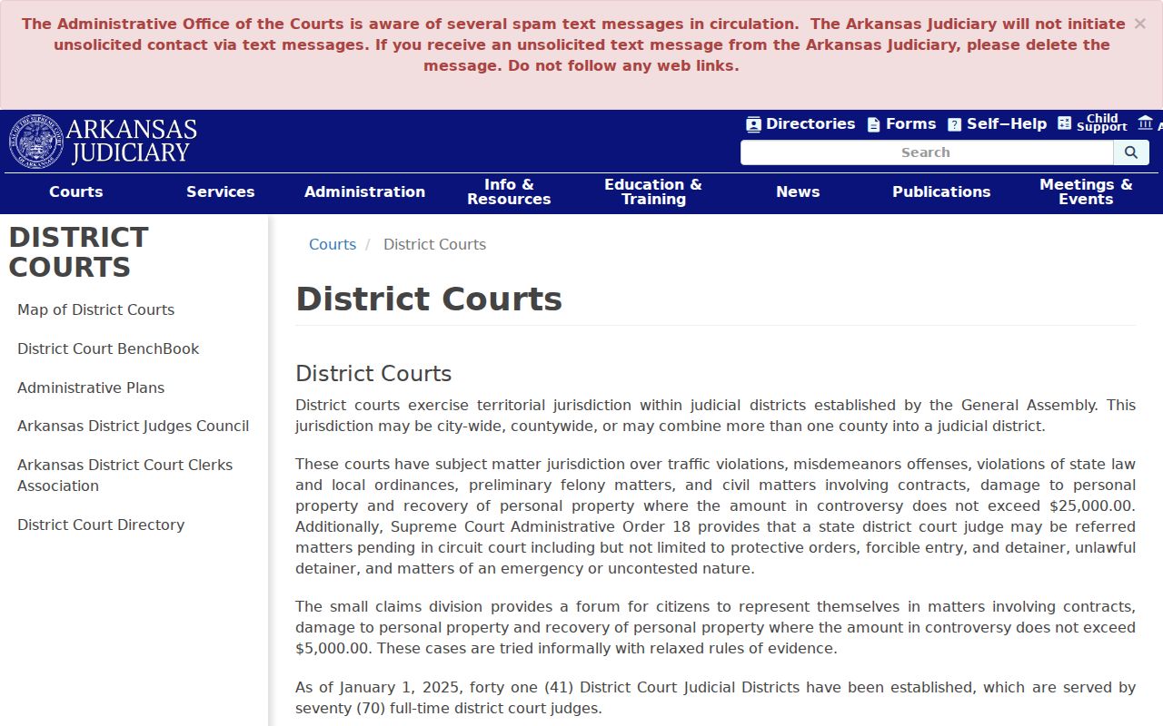 Arkansas district court structure for Pulaski County bench warrants