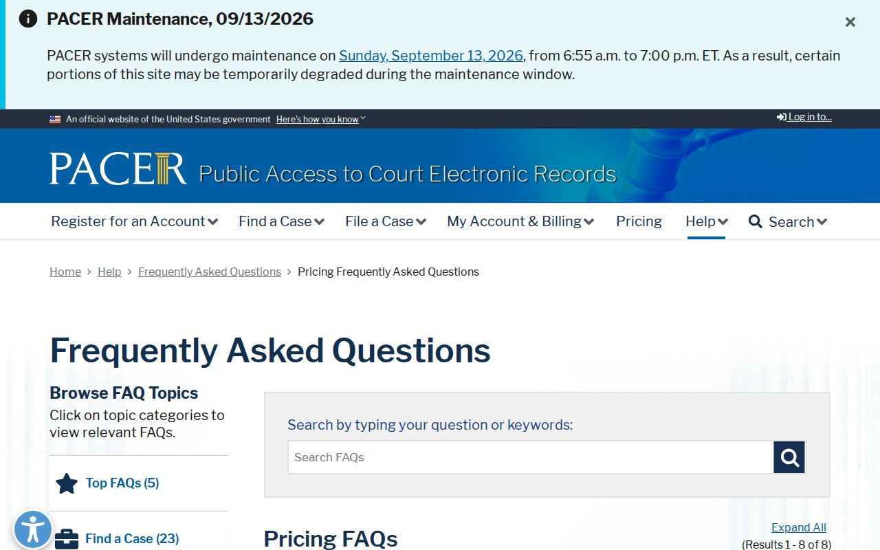 Pulaski County arrest warrant PACER federal docket access pricing