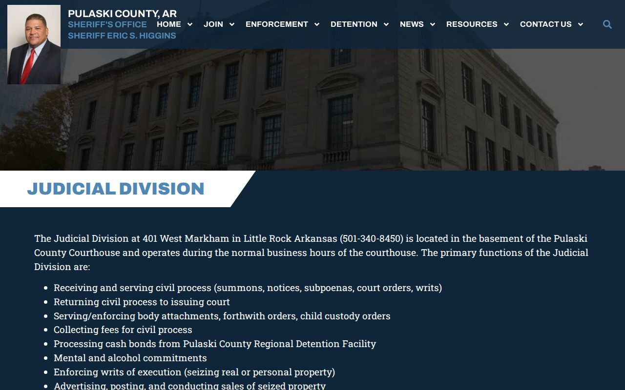 Pulaski County warrant records Judicial Division courthouse information